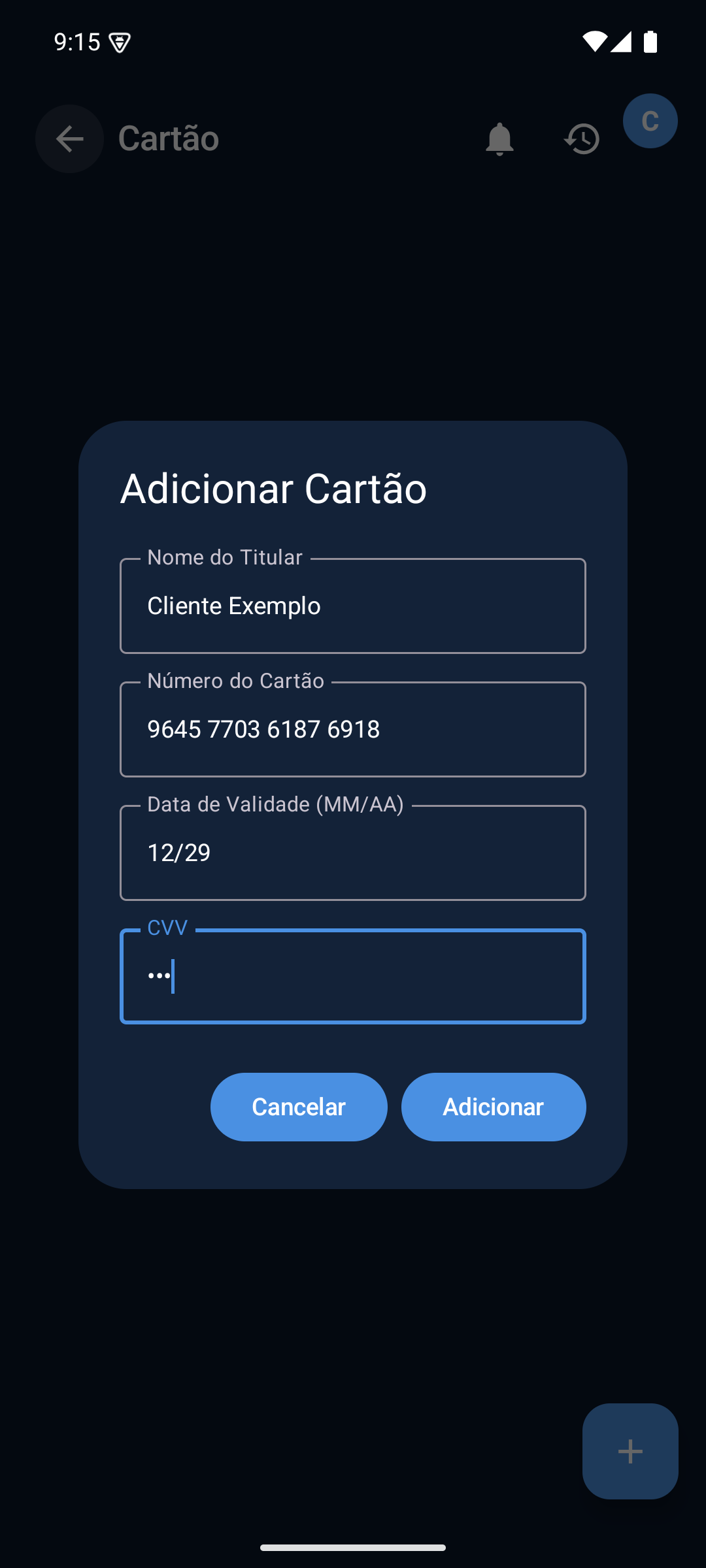 Agiota Bank - Adicionar cartão