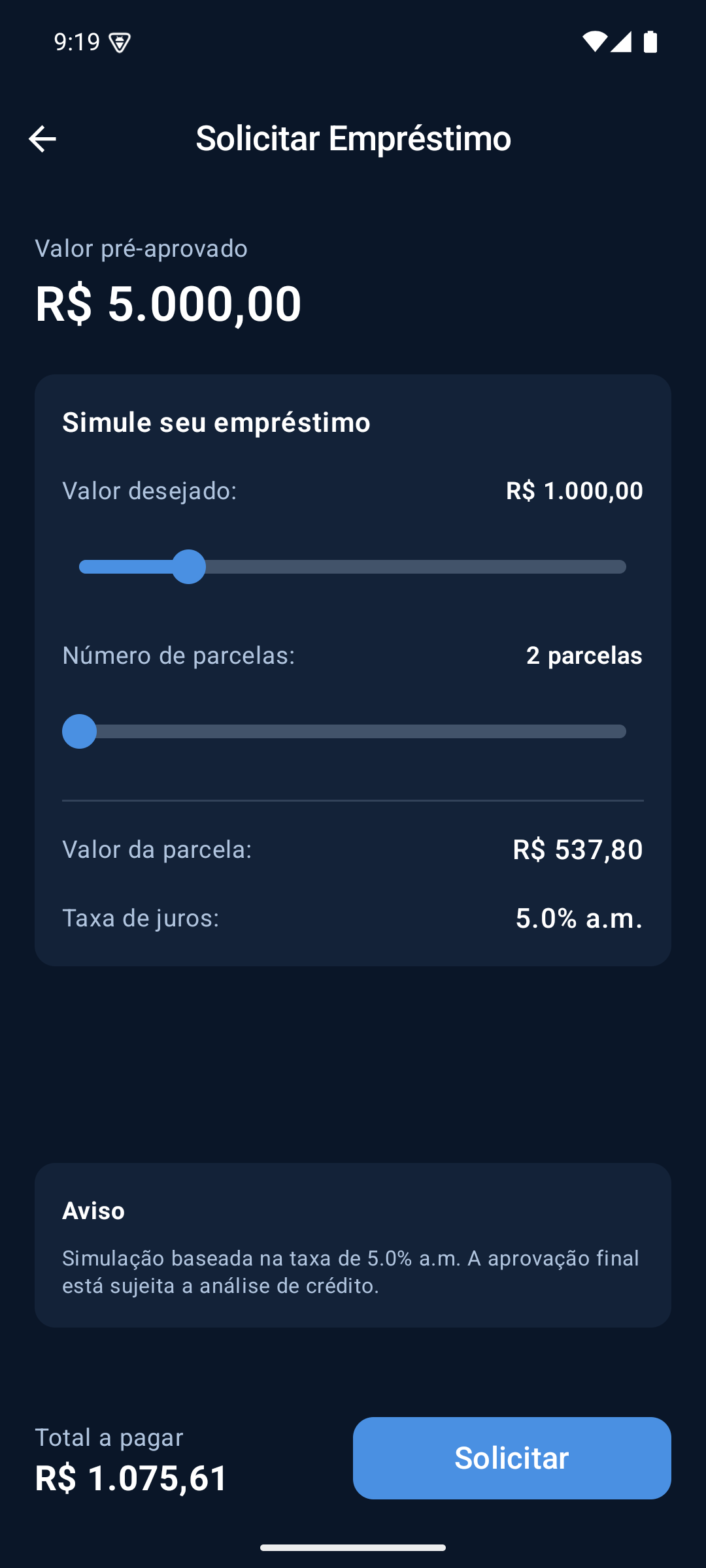 Agiota Bank - Solicitar empréstimo